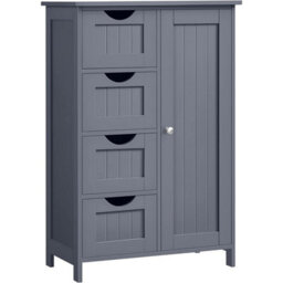 Songmics Vasagle Bathroom Cabinet, Narrow Bathroom Cabinet, Side Cabinet, Chest Of Drawers, With 4 Drawers, Adjustable Shelf, Dark Grey - thumbnail 3