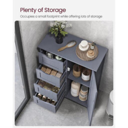 Songmics Vasagle Bathroom Cabinet, Narrow Bathroom Cabinet, Side Cabinet, Chest Of Drawers, With 4 Drawers, Adjustable Shelf, Dark Grey - thumbnail 4