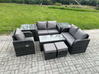 Fimous 7 Seater Rattan Outdoor Garden Furniture Sofa Set Patio Table & Chairs Set With 2 Side Tables 2 Small Footstools - image 1