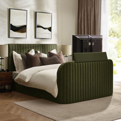 Hermione Green Fabric Ottoman Storage Tv Bed Frame - 4Ft6 Double - image 1