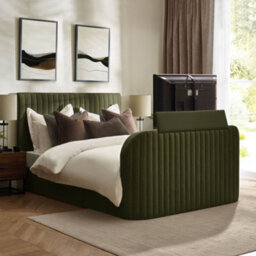 Hermione Green Fabric Ottoman Storage Tv Bed Frame - 4Ft6 Double - thumbnail 1