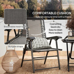 Outsunny 3 Pieces Folding Garden Bistro Set With Cup Holders, Black - thumbnail 6