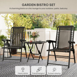 Outsunny 3 Pieces Folding Garden Bistro Set With Cup Holders, Black - thumbnail 4