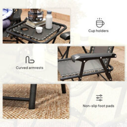 Outsunny 3 Pieces Folding Garden Bistro Set With Cup Holders, Black - thumbnail 7