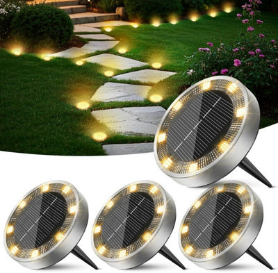 4 Pack Solar Ground Lights Outdoor Garden, Waterproof Disk Lights, Warm White Pathway Lighting For Yard, Lawn, Landscape