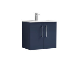Balterley  Contemporary Bathroom 2 Soft Close Door & Minimalist Wall Hung Vanity Unit Basin, Midnight Blue, 600mm - thumbnail 1