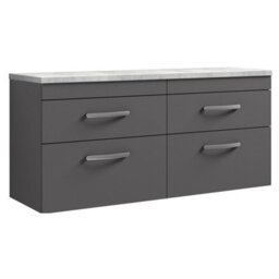 Balterley Millwich Contemporary 4 Drawer Wall Hung Vanity Unit With Laminate Black Galaxy Granite Worktop, Gloss Grey, 1200mm - thumbnail 1