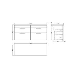 Balterley Millwich Contemporary 4 Drawer Wall Hung Vanity Unit With Laminate Black Galaxy Granite Worktop, Gloss Grey, 1200mm - thumbnail 2