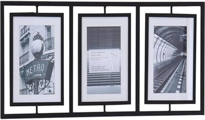 Deenz Sleek Black Metal 3 Picture Modern Contemporary Photo 6X4 '' Frame Display Multi Aperture Design Home Decor Wall Hung - image 1