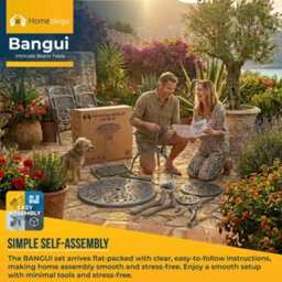 Homeology Bangui Grey Garden And Patio Cast Aluminium Bistro Table - thumbnail 8