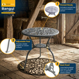 Homeology Bangui Grey Garden And Patio Cast Aluminium Bistro Table - thumbnail 4