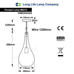Long Life Lamps Company Modern Smoky Grey Glass Ceiling Pendant Light M0213 - thumbnail 2