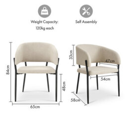 Vonhaus Dining Chairs Set Of 4, Upholstered Cream Kitchen Chairs With Black Legs, Cushioned Linen Effect For Dining Room, Oxford - thumbnail 7