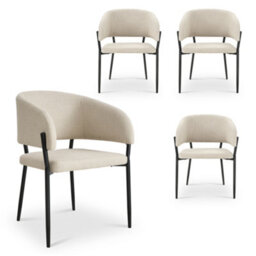Vonhaus Dining Chairs Set Of 4, Upholstered Cream Kitchen Chairs With Black Legs, Cushioned Linen Effect For Dining Room, Oxford