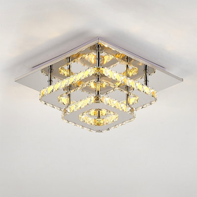 Living And Home Modern Double Tiers Square Crystal Chrome Effect Led Ceiling Light Fixture Dimmable - image 1