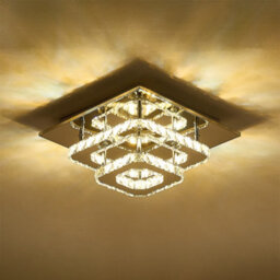 Living And Home Modern Double Tiers Square Crystal Chrome Effect Led Ceiling Light Fixture Dimmable - thumbnail 4