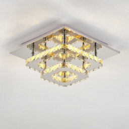 Living And Home Modern Double Tiers Square Crystal Chrome Effect Led Ceiling Light Fixture Dimmable - thumbnail 1