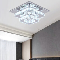 Living And Home Modern Double Tiers Square Crystal Chrome Effect Led Ceiling Light Fixture Dimmable - thumbnail 2