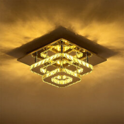 Living And Home Modern Double Tiers Square Crystal Chrome Effect Led Ceiling Light Fixture Dimmable - thumbnail 3
