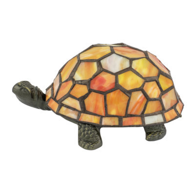 Happy Homewares Quirky Orange And Amber Stained Glass Tiffany Tortoise Table Lamp - image 1