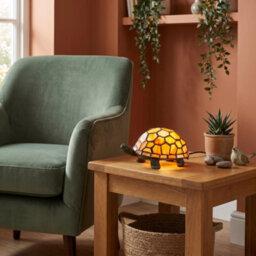 Happy Homewares Quirky Orange And Amber Stained Glass Tiffany Tortoise Table Lamp - thumbnail 6
