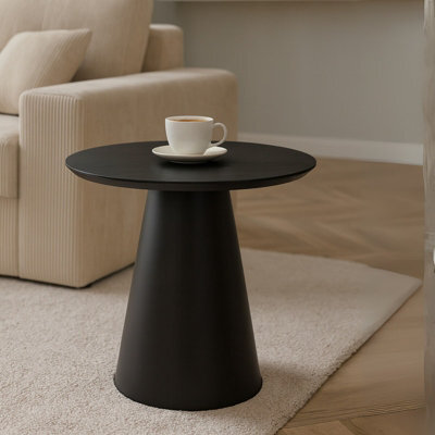 Cone 630 Modern Coffee Table Oak Veneer Top With Black Edge Trim Sturdy Metal Leg Compact 63 Cm Black Oak Design - image 1