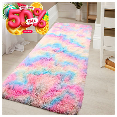 Ameha Rainbow Shaggy Rug Hallway Runner For Living Dining Room Bedroom Kitchen Rugs Modern Pet Friendly Rugs-60X220 Cm - image 1
