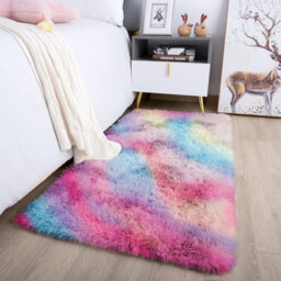 Ameha Rainbow Shaggy Rug Hallway Runner For Living Dining Room Bedroom Kitchen Rugs Modern Pet Friendly Rugs-60X220 Cm - thumbnail 2