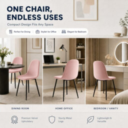 Bravich Ron Velvet Dining Chair - Pink, Set Of 2 - thumbnail 6