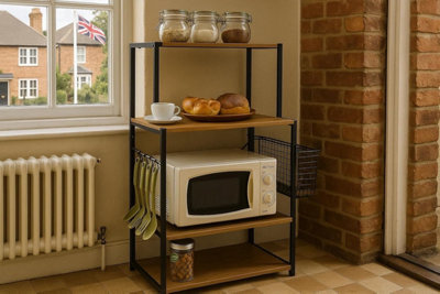 Celino 4 Tier Microwave Oven Stand Shelf Rack With Hooks Kitchen Cutlery Storage Organiser 75.5X40X123 Cm - image 1