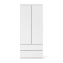 Arte Maja 80Cm Hinged Door Wardrobe - White, Slim Two-Door Wardrobe With Drawers And Hanging Space - thumbnail 4