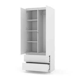 Arte Maja 80Cm Hinged Door Wardrobe - White, Slim Two-Door Wardrobe With Drawers And Hanging Space - thumbnail 3