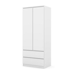 Arte Maja 80Cm Hinged Door Wardrobe - White, Slim Two-Door Wardrobe With Drawers And Hanging Space - thumbnail 2