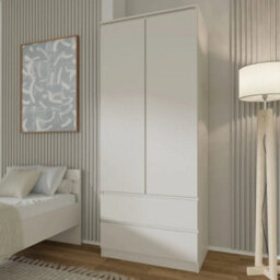 Arte Maja 80Cm Hinged Door Wardrobe - White, Slim Two-Door Wardrobe With Drawers And Hanging Space