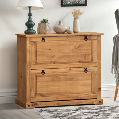 Mercers Furniture Corona 2 Shelf Shoe Rack Chest Solid Wood Pine Antique Wax Wooden - image 1
