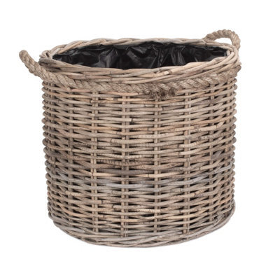 Red Hamper Ra029/1 Rattan Medium Rope Handled Rattan Round Planter With Plastic Lining - image 1