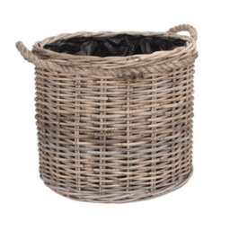 Red Hamper Ra029/1 Rattan Medium Rope Handled Rattan Round Planter With Plastic Lining