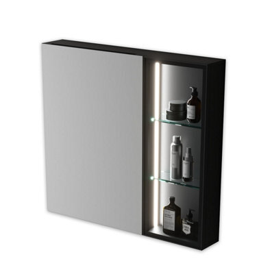 Ener-J Black Aluminum Led Mirror Cabinet Sleek Rectangular Design 75X68 Cm - image 1