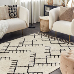 Beliani Cotton Area Rug 160 X 230 Cm - Beige With Black Geometric Pattern And Tassels - thumbnail 2