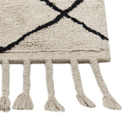 Beliani Cotton Area Rug 160 X 230 Cm - Beige With Black Geometric Pattern And Tassels - thumbnail 5