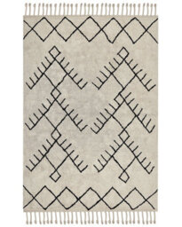 Beliani Cotton Area Rug 160 X 230 Cm - Beige With Black Geometric Pattern And Tassels - thumbnail 1