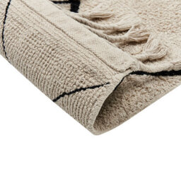 Beliani Cotton Area Rug 160 X 230 Cm - Beige With Black Geometric Pattern And Tassels - thumbnail 4