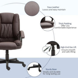 Brown Swivel Executive Office Chair Mid Back Pu Leather With Arm - thumbnail 5