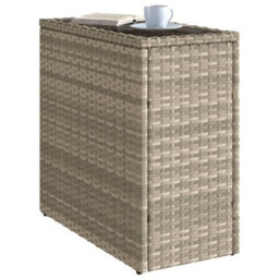 Berkfield Garden Side Table With Glass Top Light Grey 58X27.5X55 Cm Poly Rattan - thumbnail 4
