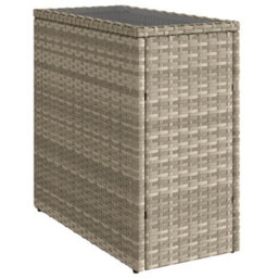 Berkfield Garden Side Table With Glass Top Light Grey 58X27.5X55 Cm Poly Rattan - thumbnail 2