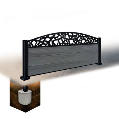 Easycomposite 2Ft Composite Fence Panel & Aluminium Post Sunken In Ground - Anthracite Boards & Pebble Curved Topper Trellis - image 1