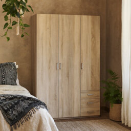 Wyld Haus Berlin Natural Oak 3-Door Wardrobe With 3 Drawers And 2 Shelves - thumbnail 1