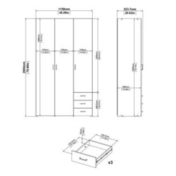 Wyld Haus Berlin Natural Oak 3-Door Wardrobe With 3 Drawers And 2 Shelves - thumbnail 7