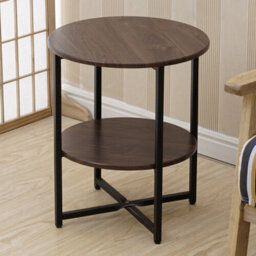 Walnut Round 2 Tier Coffee Side Table - thumbnail 1