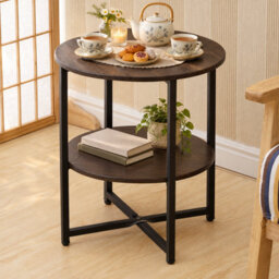 Walnut Round 2 Tier Coffee Side Table - thumbnail 2